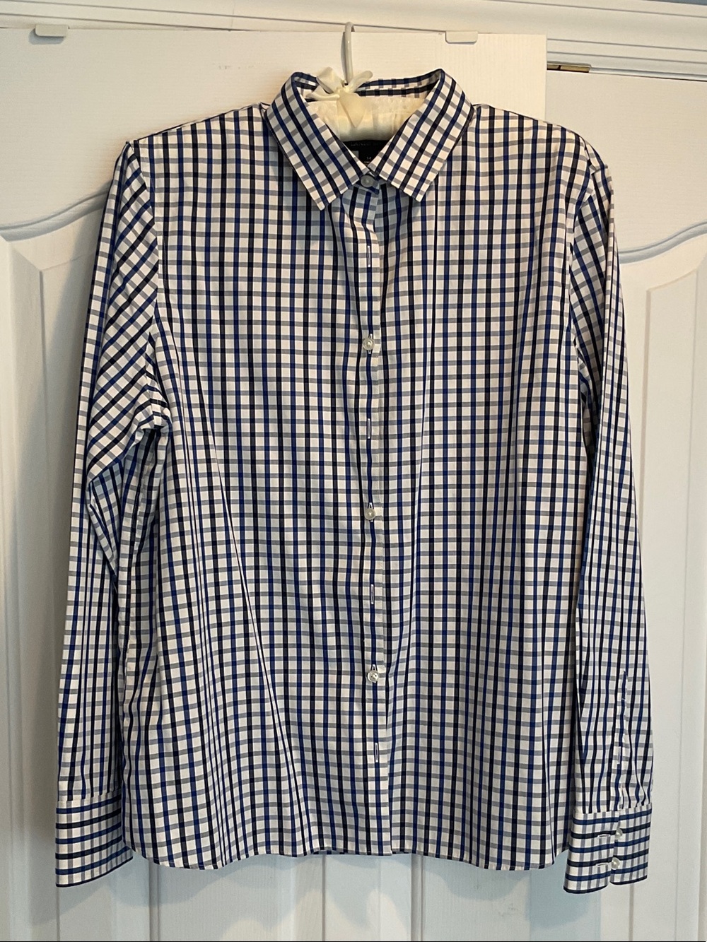 Lands' End Black, Navy and White Check Button-Down Dress Shirt
